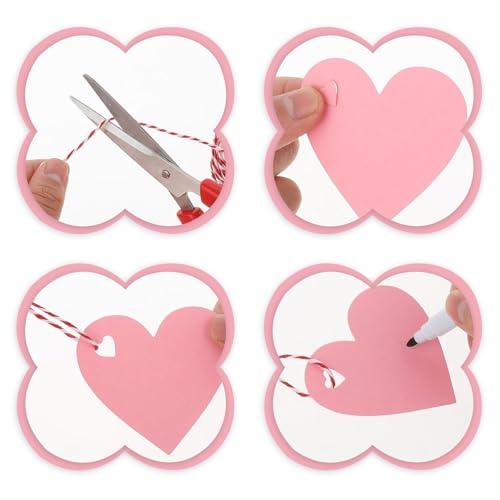 200 Stück Herz Kraftpapier Anhänger, Rosa Geschenkanhänger, Herz Kraftpapier Anhänger Etiketten Rot und Baumwollschnur 20M für Party Geburtstag Valentinstag Christmas Hochzeit