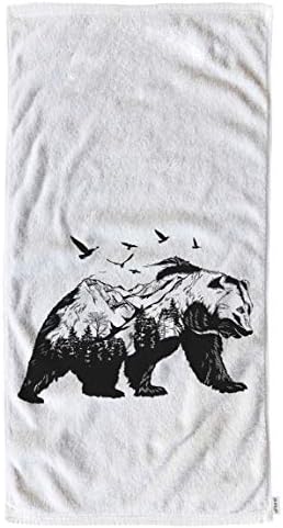 oFloral Bear Hand Towels Cotton Washcloths,Abstract Wildlife Animal Birds Mountains Art Print Soft Towels for Bathroom/Kitchen/Yoga/Golf/Hair/Face Towel for Men/Women/Girl/Boys 15X30 Inch