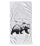 oFloral Bear Hand Towels Cotton Washcloths,Abstract Wildlife Animal Birds Mountains Art Print Soft T