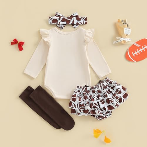 Football Baby Girl Clothes Letters Print Long Sleeve Romper Ruffle Bloomers Headband Socks Set 4Pcs Game Day Outfit3