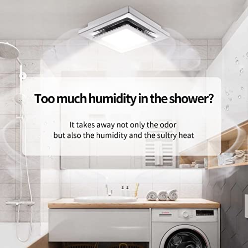 Zeyzer Bathroom Exhaust Fan With Led Light Square Quiet Modern Ceiling Mount Ventilation Fan Combination For Shower/Restroom/Office, 110 Cfm 1.0 Sones 4 Inches Duct 110V, White #TOP4