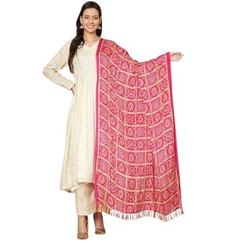 Image of Women's Art Silk Bandhani Print Dupatta with 2.20 Meters | Women's cotton printed dupatta with tassels
