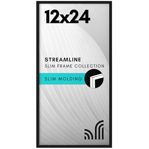 Americanflat 12x24 Picture Frame with Polished Plexiglass - Streamline Collection - Thin Border Picture Frame for Wall Display - Hanging Hardware Included - Black