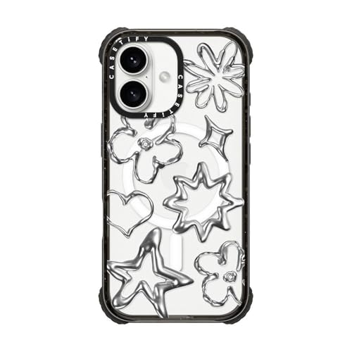 Coque iPhone 16 CASETiFY Ultra Impact Chrome Doodles noire MagSafe