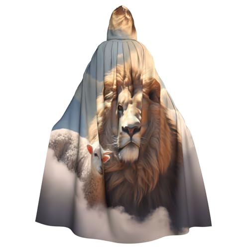 qqoupp Capa con capucha para adultos con estampado de cordero con león en las nubes, capa con capucha súper grande con pajarita, sin cremallera