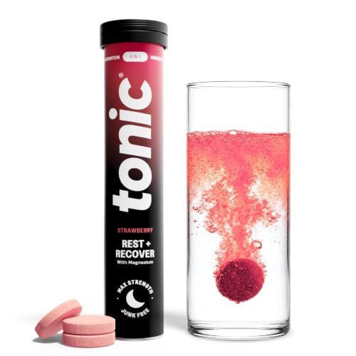 Tonic Health Rest and Recovery Effervescent Tablets - 300mg Elemental Magnesium Ashwagandha Lemon Balm - No Sugar Magnesium Glycinate - Relax and Recharge Strawberry 20 Count