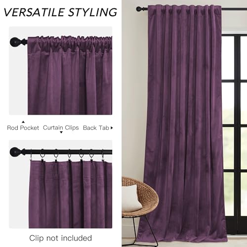 Image of RYB HOME Purple Velvet Blackout Curtains 84 inches for Bedroom Living Room | Thermal Insulated, Room Darkening, Super Soft Velvet, Drapes with Pleat Tape, Dining Room Home Theater, W52 x L84, 2 Panels