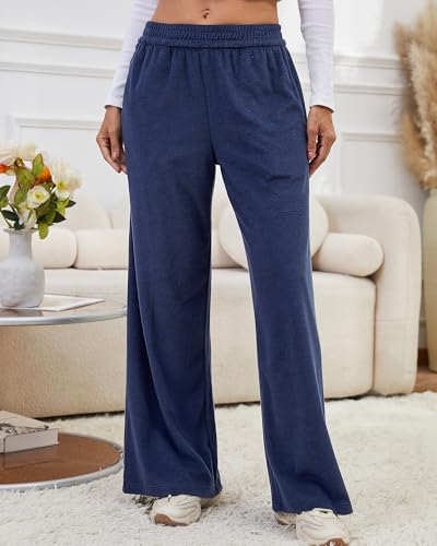 Bsubseach Terry Cloth Pants Women - Wide Leg High Waisted Palazzo Pant Baggy Lounge Trousers Sweatpants3
