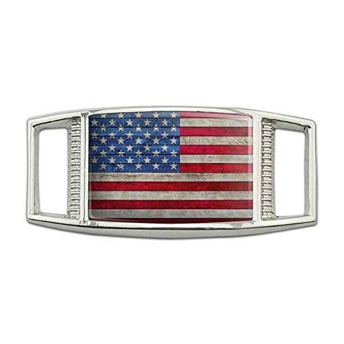 Rustic American Flag Wood Grain Design Rectangular Shoe Shoelace Shoe Lace Tag Runner Gym Charm Decoration