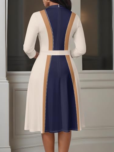Image of PinkPatty Women's Casual A-line Midi Dresses 3 /4 Sleeve V Neck Fit and Flare Dress with Pockets