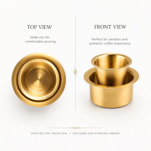Image of Pure Brass Coffee Filter with Tumbler and Saucer(Dabara set) | Authentic South Indian Degree Kaapi Maker | Reusable Traditional Coffee Maker | Weight 440 gm