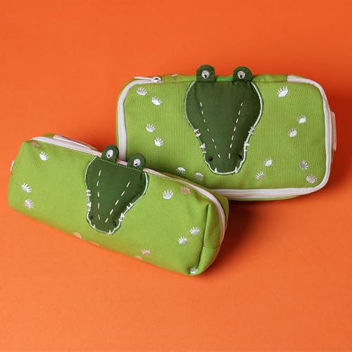 Image of abracadabra Multi-Utility Pouch, Pen & Pencil Case for Girls & Boys, Pencil Case Organizer, School Accessories Pouch, Stationary Storage, Large Stationary Pouch, Pencil Box for Student - Crocodile