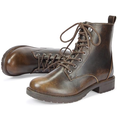 Find the Best Lace Up Boots Womens: Style & Comfort 15 LISYIIZ Women's Ankle Combat Boots Lace Up Booties with Side Zipper Low Heel Fashion Combat Booties for Fall Winter Casual Wear