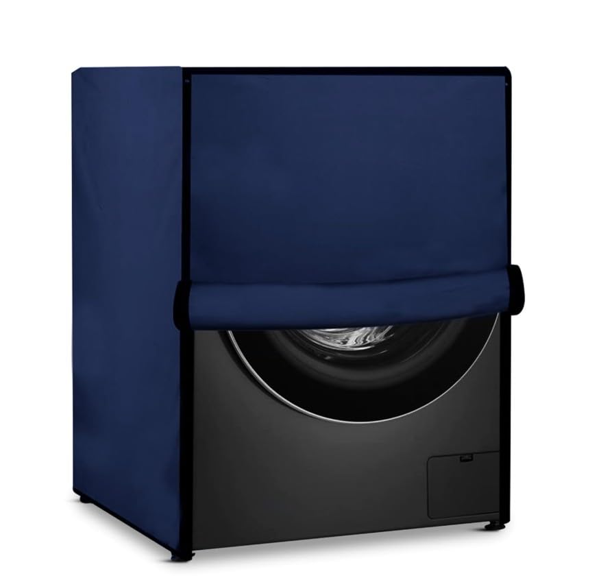 Image of AMAZOR Front Load Fully Automatic Washing Machine Cover for 8 Kg, 8.5 Kg, 9 Kg, 9.5 (Navy Blue) | Waterproof & Dustproof Polyester Fabric with Zipper | Protection Cover | 63 x 63 x 93 cms