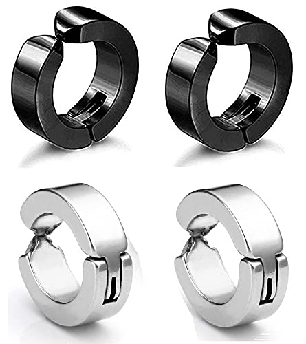 De-Ultimate (2 Pair) CMB7336 Trendy Black And Silver Round Shaped Press Non-Piercing Style Clip On Metal Barbell Earring Hoop Bali Stud For Men And Women (B09BRCGT3W) Amazon Price History, Amazon Price Tracker