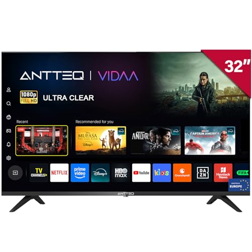 Antteq L32 2K/FHD Smart TV 32 Zoll D-LED Fernseher 80 cm Randlos Triple Tuner(DVB-T2/S2/C), App Store, Netflix, Prime Video, DAZN, UVM, WiFi, Hotelmodus