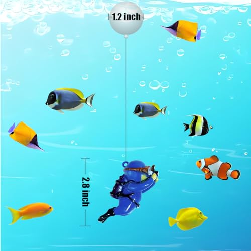 Image of Floating Aquarium Decorations - Diver Fish Tank Floating Decor, Adjustable Floating Fish Tank Accessories for Betta Fish, Cute Aquarium Ornament (Diver Blue)