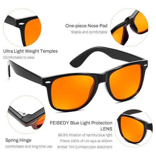 Image of FEISEDY Orange Blue Light Blocking Glasses for Woman Men Amber Lenses Computer Gaming Glasses for Better Sleep
