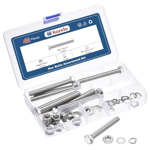 Kozelo 40pcs Boulons/écrous/rondelles M8-1.25x70, Acier inox
