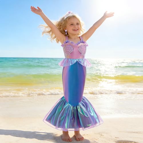 Disfraz de Sirena para Niñas con peluca morada miniatura 4