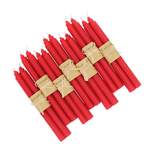 Image of Beeswax Handmade Taper Candles, 7 Pair Red Color, 9 Inch Smokeless Dripless Wax Candles, Beeswax Candle for Home Gift Ideas