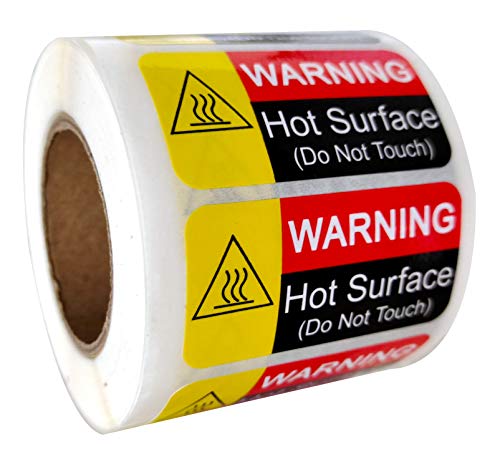 1 x 2 Inch Hot Surface Warning Labels Do Not Touch - Waterproof Fluorescent Red Hot Stickers 500 Danger Safety Warning Sign Vinyl Label Adhesive Hot Warning Labels