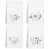 Geyoga 4 Pcs Spring Floral Fingertip Towels Wildflowers Bathroom Kitchen Hand Towels Farmhouse Flower Tea Dish Washcloths for Bathroom Kitchen Home Spring Easter Decor Gifts