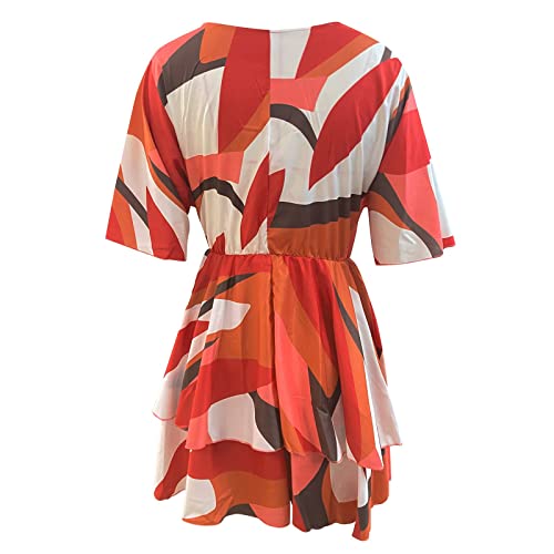 Jjhaevdy  Women's Sport Dress V-Neck Loose Batwing Sleeve Elastic Waist Printed Dress Mini Plus Size Summer Dresses #TOP1