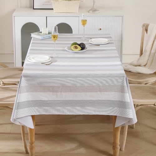 Image of Walrus Heavy Duty Vinyl Tablecloth with Flannel Backing Waterproof Oil-Proof Plastic Table Cloth Stain-Resistant Wipeable Rectangle or Square Table Cover for Indoor and Outdoor (Line,60x102 Inch)