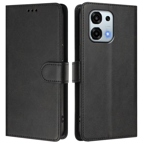 LMFULM® Hülle für Oppo F31 CPH2781 (6,57 Zoll) PU Leder Hülle Brieftasche Lederhülle Magnetverschluss Handytasche Stand Ledertasche Flip Cover Holster Schwarz