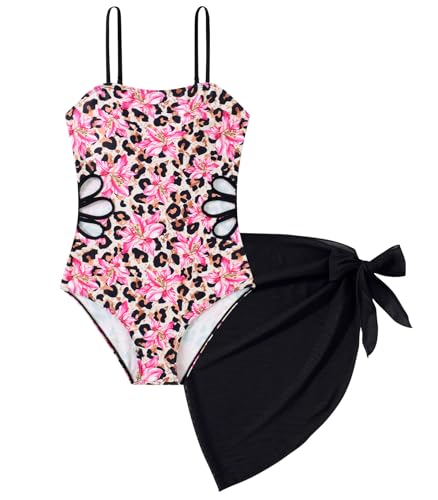 Image of Girls One Piece Swimsuit Bathing Suit with Cover Up Size 7-16