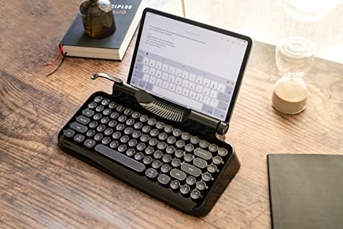 Andana Rymek Typewriter Style Mechanical Wired & Wireless Keyboard with Tablet Stand, Bluetooth Connection (Black)