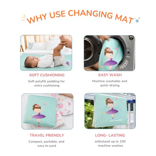Image of Tidy Sleep Baby Changing Mat - Waterproof, Foldable, Padded Diaper Changing Sheets for Newborns & Infants - Ballerina (65 cm x 45 cm)
