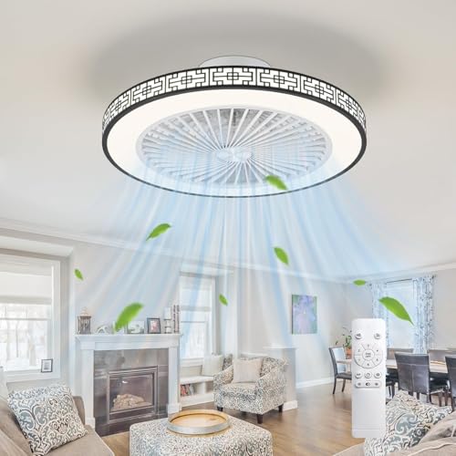 LOKUNM Ventilador de Techo de 48 Cm con Luz y Mando a Distancia, Ventilador de Techo Cerrado con Montaje al Ras e Iluminación, Regulable, Ventilador de Techo Blanco para Dormitorio