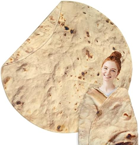 Tortilla Blankets Funny Gift Food Adult Kids Size 60 Inch Double Side Taco Mexican Cute for Baby Stranger Weird Personalized Soft Fuzzy Cozy for Bed Sofa Round Flannel Novelty