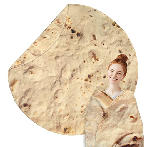 Tortilla Blankets Funny Gift Food Adult Kids Size 60 Inch Double Side Taco Mexican Cute For Baby Stranger Weird Personalized Soft Fuzzy Cozy For Bed Sofa Round Flannel Novelty #TOP1