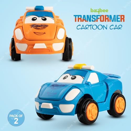 Image of BAYBEE 2 in 1 Robot Car Toy for Kids with 360 Rotation, Friction Powered Car Toys Vehicle Playset for Kids, Push & Go Toys | Racing Cars Toy for Kid (Pack 2)