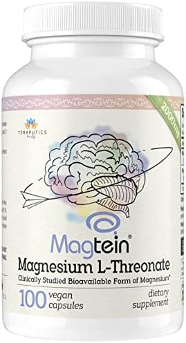 Magnesium L Threonate (Original Magtein Formula) - 2000 mg - 100 Vegan Capsules - Non-GMO Highly Absorptive Pure Magnesium Supplement - A Vitamin for Cognition - Pills are Without Laxative Properties