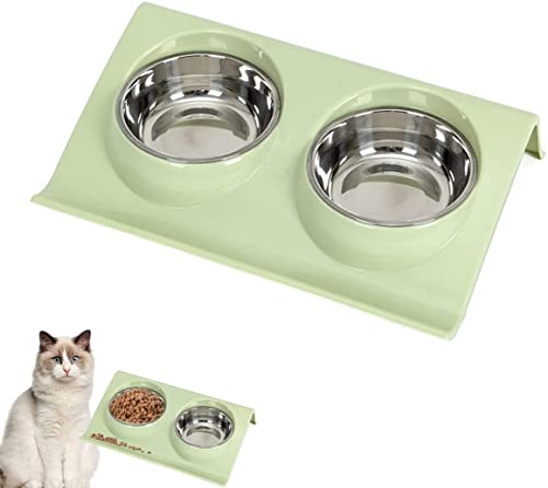 Fressnapf Katze Hund Klein, Taozoey Doppelter Futternapf Edelstahl, Orthopädischer Katzenschuissel Hundenapf Schrag, Fressnapf Katze Erhoht, Orthopädischer Fressnapf (L, Grün) Cover