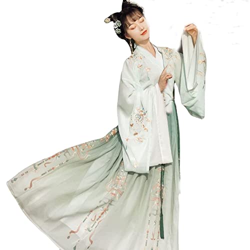 Robe hanfu chinoise brodée verte : costume traditionnel femme L