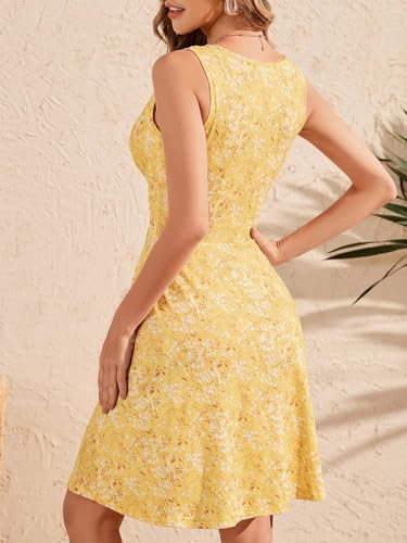 Image of OURIN Women's Spring Deep V Neck Sleeveless Floral Sundresses with Pockets Flowy Summer Dresses for Women