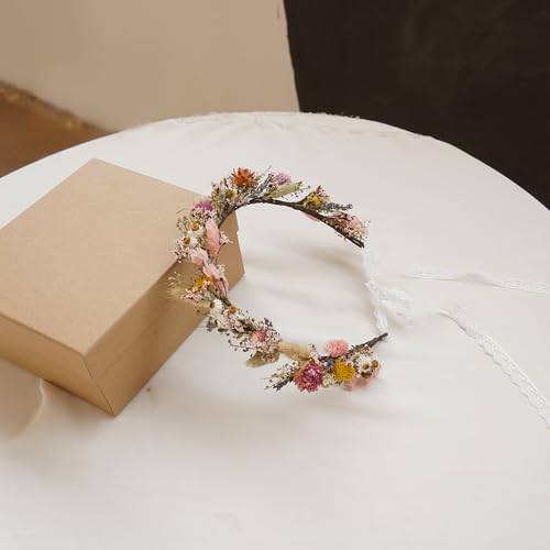 Corona de flores secas para boda para niña miniatura 7