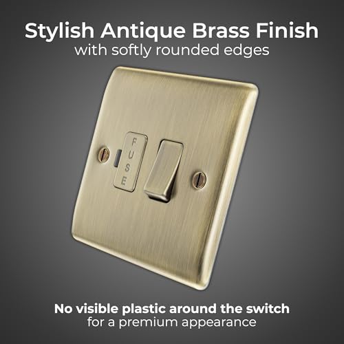 BG Electrical Switched Fused Connection Unit, Fused Spur Switch, Double Pole, Raised and Slim Profile, Round Edges, Nexus Metal, Antique Brass, 13A, NAB50