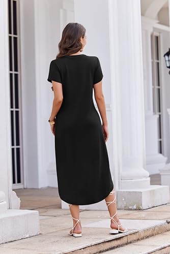 Ekouaer Long Nightgowns for Women Button Night Gowns Short Sleeve Sleepwear Full Length Sleep Shirts With Pockets S-2XL3