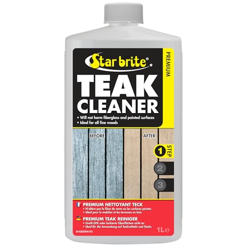 STAR BRITE Premium Teak Cleaner - Restore Renew & Refresh Old Weathered Gray Teak Furniture & Other Fine Woods - Step 1-1L