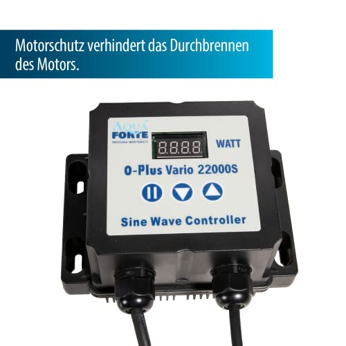 AquaForte O-Plus Vario 22.000 S, mit externer Steuerung, Durchfluss 12 bis 22 m3/Stunde, Maximale Förderhöhe 7.5 m, 70-200 Watt, Eingang 2 zoll, Ausgang 2 zoll, mit Trockenlaufschutz