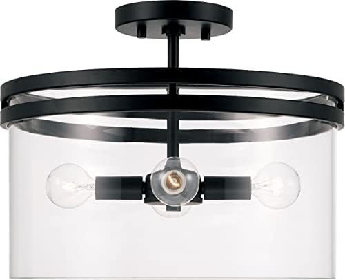 HomePlace Lighting 248741MB Fuller Transitional Clear Glass Cylinder Convertible Pendant/Semi-Flush Ceiling Light, 4-Light 240 Total Watts, 13" H x 15" W, Black