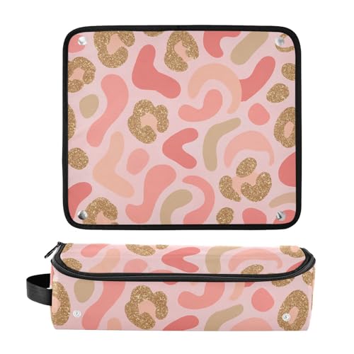 Funda de viaje 2 en 1 para planchas y rizadores con alfombrilla resistente al calor, organizador de gran capacidad para planchas de pelo, rizadores y herramientas de peinado, diseño moderno con estampado de leopardo y formas abstractas miniatura 3