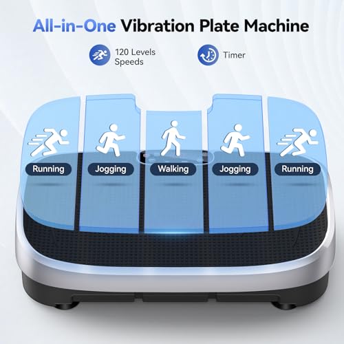 HTM Curved Vibration Plate Exercise Machine, Whole Body Shake Plate with 150W Motor & Resistance Band, 330lbs Weight Capacity, 120 Speeds, Low Noise Vibration Board for Weight Loss, Home Fitness — view 2