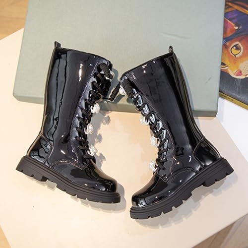 Girls Knee High Fashion Riding Boots Side Zipper Combat Boots Lace Up Chunky Low Heel Tall Winter Boot4